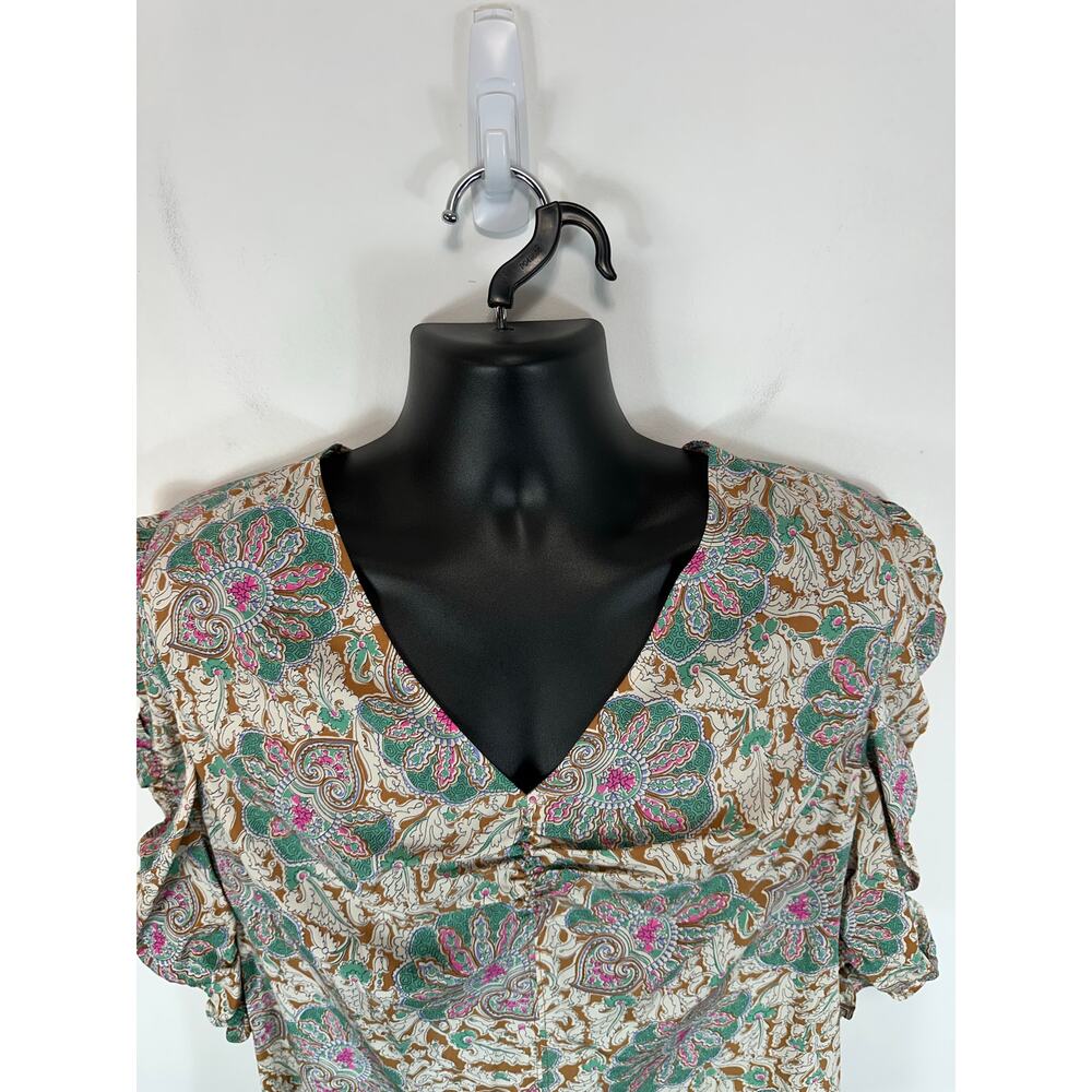 Veronica Beard Henrieta Floral Top Silk Stretch Sz 12 Half Sleeve V Neck Preppy - Picture 12 of 15